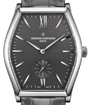 Malte Small Seconds Tonneau Mens 36.7mm Manual in White Gold On Grey Alligator Strap with Slate Grey Index Dial
