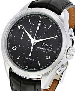 Clifton Chronograph 43mm in Steel on Black Alligator Leather Strap with Black Dial