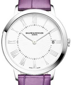Classima Executives 36mm in Steel on Purple Leather Strap with Roman Number White Dial