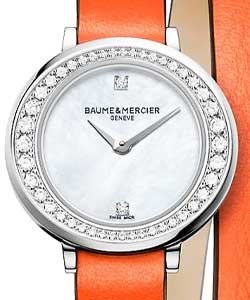Promesse Core 22mm in Steel and Diamonds on Orange Calfskin Leather Strap with Mother of Pearl Dial