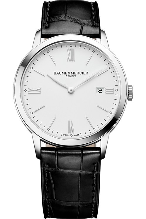 Classima 40mm in Stainless steel on Black Alligator Leather Strap with White Roman Dial