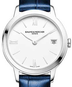 Classima Quartz in Stainless steel on Blue Alligator Leather Strap with White Dial