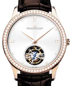 Master Ultra Thin Tourbillon 40mm Automatic in Rose Gold with Diamonds Bezel on Brown Alligator Leather Strap with Eggshell Dial