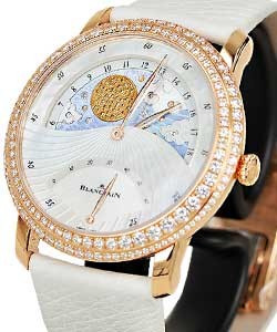 Jour Nuit 40mm in Rose Gold Diamond Bezel on White Ostrich Leather Strap with Mother of Pearl Dial