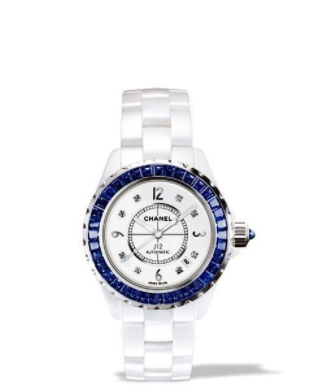 Chanel J12 White Joaillerie 38mm Automatic in Ceramic with White Gold Blue Sapphires Bezel