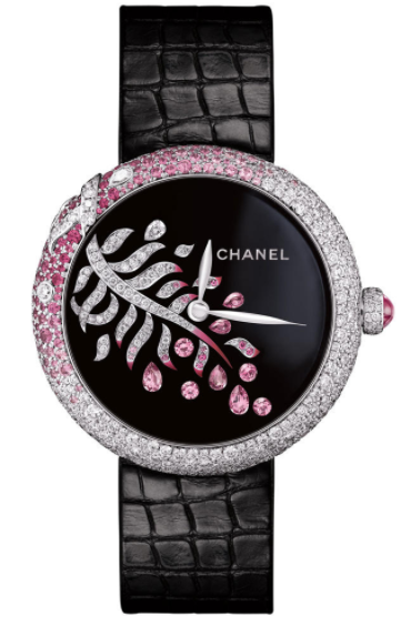 Chanel Mademoiselle Prive Plume Enchantee 37.5mm Automatic in 18K White Gold with Diamond & Sapphires Bezel