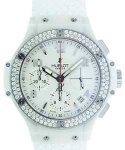 Big Bang 38mm in Steel with Diamond Bezel on White Rubber Strap with White Dial