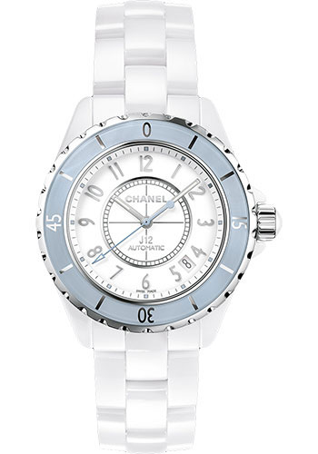 Chanel J12 Soft Blue 38mm Automatic in White Ceramic & Stainless Steel with Blue Bezel