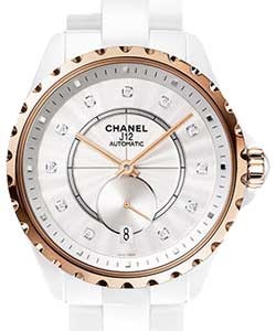 J12-365 in White Ceramic and Rose Gold Bezel on White Ceramic Bracelet with Opaline Guilloche Dial