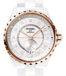 J12-365 in White Ceramic and Rose Gold Bezel on White Ceramic Bracelet with Opaline Guilloche Dial