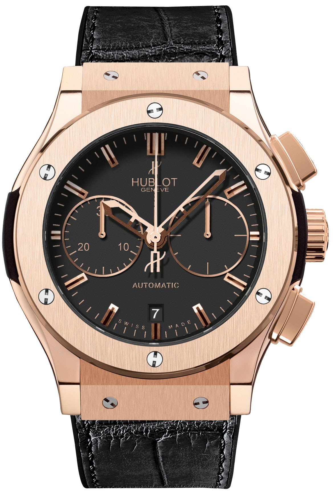 Classic Fusion Chronograph in Rose Gold On Black Alligator Gummy Leather Strap with Mat Black Dial - Diamond Bezel