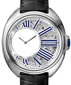 Cle de Cartier Mysterious Hours in Palladium On Black Leather Strap with Skeleton Dial