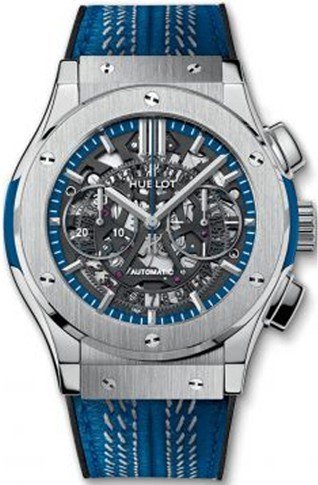 Classic Fusion Chronograph in Titanium Bezel On Blue Leather Strap with Skeleton Dial
