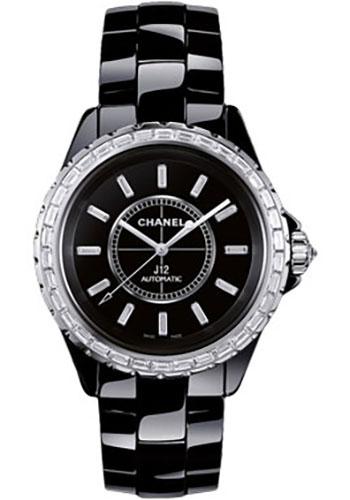Chanel J12 in Ceramic with White Gold and Baguette Diamonds Bezel