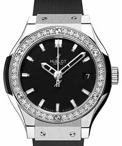 Classic Fusion 38mm in Titanium with Diamond Bezel on Black Rubber Strap with Black Dial
