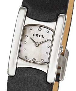 Beluga Manchette in Stainless Steel on Black Satin Strap with White MOP Diamond Dial