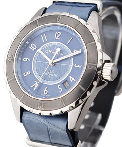 J12 G10 in Titanium Ceramic and Steel on Blue Alligator and Nylon Straps with Blue Dial