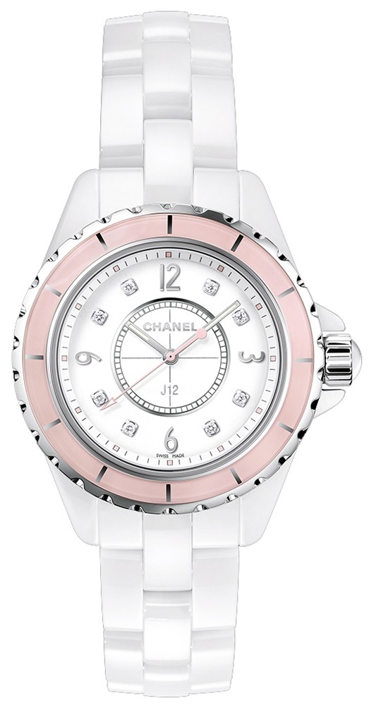 J12 Soft Rose Limited Edition in White Ceramic on White Ceramic Bracelet with White Mother of Pearl dial