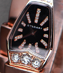 Bvlgari Serpenti Rose Gold with Diamonds on Rose Gold Bracelet with Black Diamond Dial