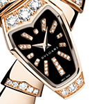 Bvlgari Serpenti-in 8 Carat Rose Gold with Fixed- Diamond Set Bezel on Rose Gold Bracelet with Black Diamond Dial