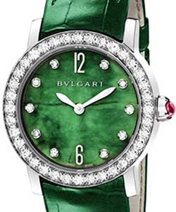Bvlgari-Bvlgari in White Gold with Diamond Bezel Green Alligator Leather on Strap with Imperial Jade Dial