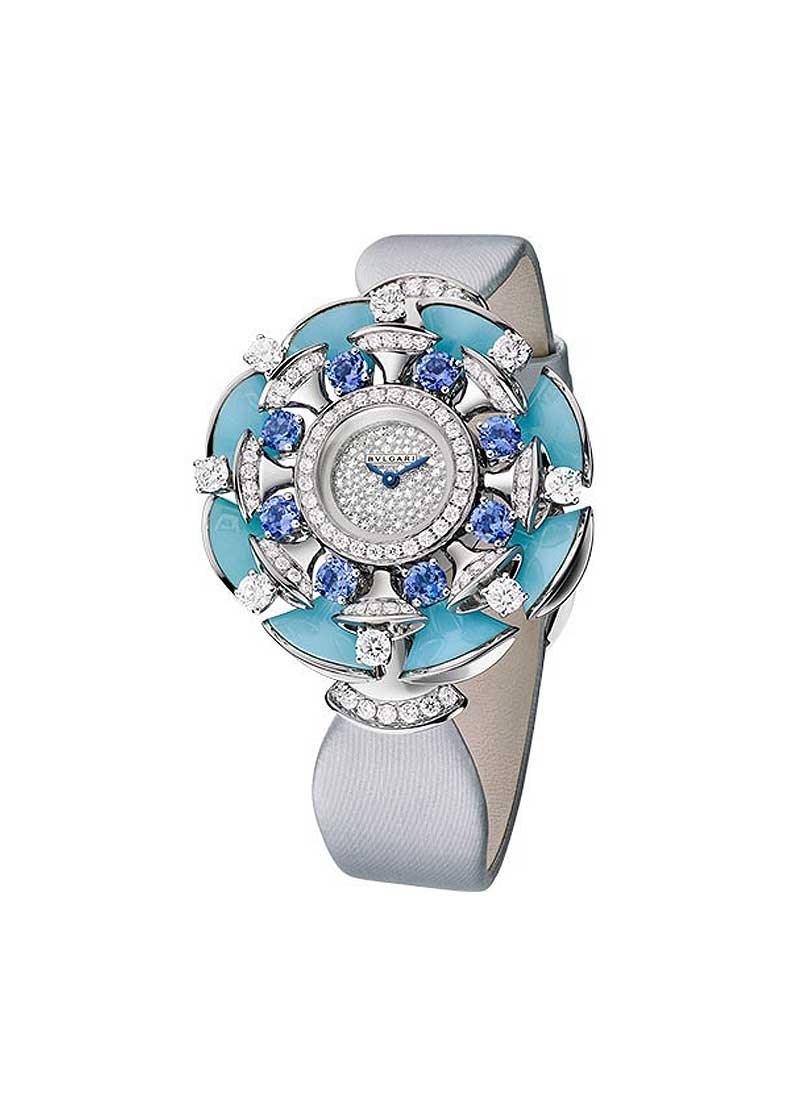 Bvlgari Diva 39mm in White Gold with Tournmalines and Tanzantes