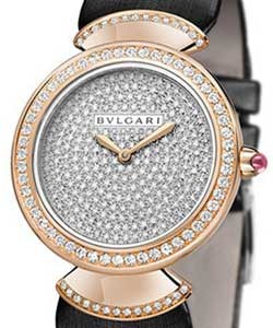 Diva 30mm in Rose Gold on Black Satin Braclet with Diamond Pave Dial