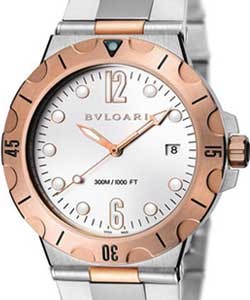 Diagono Professional Scuba 41mm in Rose Gold on Steel Bracelet with  Silver Opalin Dial