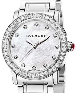 Bulgari 33mm in Stainless Steel on Stainless Steel Braclet with Mother of Pearl Dial