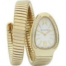 Serpenti in Yellow Gold and Diamond Bezel Yellow Gold Strap with Silver Dial - 1 Twirl Wrap Around