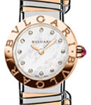 Bvlgari Bvlgari Tubogas 26mm in Stainless Steel & Pink Gold on Steel & Pink Gold Open Cuff Small Bracelet with Mother of Pearl Diamond Dial