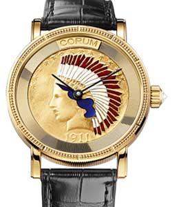 Corum Heritage Coin Indian Head in Yellow Gold on Black Alligator Leather Strap with Yelow Gold Dial
