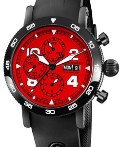 Timemaster Chronograph Day Date in Black PVD Coated Steel on Black Rubber Strap with Red Dial
