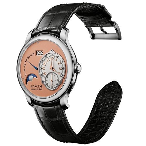 Octa Lune Moonphase 40mm in Platinum on Black Crocodile Leather Strap with Pink Dial