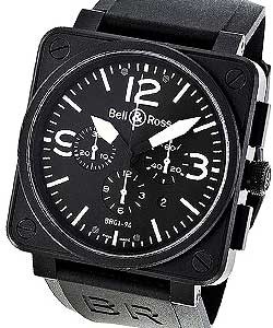 BR 01 94 Carbon in Steel Case on Black Rubber Strap with Black Dial