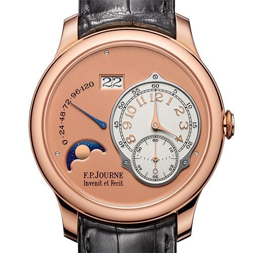 Octa Lune Moonphase in Rose Gold on Black Crocodile Leather Strap with Pink Dial