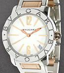 Bvlgari 37mm in Steel on Steel and Pink Gold Bracle with White Lacquered Dial