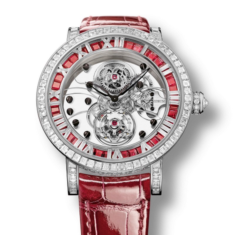 Classical Billionaire Tourbillon in White Gold with Diamond Bezel on Red Alligator Leather Strap With White Skeleton Dial