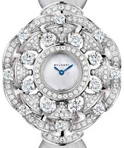 Diva 39mm in White Gold with Round-Cut Diamonds and White Mother of Pearl on White Satin Strap with White Mother of Pearl Diamond Dial