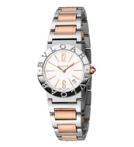 Bvlgari 26mm in Steel Steel and Pink Gold on Bracelet with White Lacquered Dial 