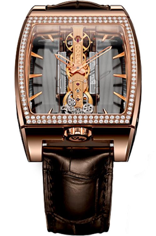 Golden Bridge Automatic in Rose Gold with Diamond Bezel on Brown Crocodile Leather Stap with Skeleton Dial
