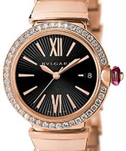 Lvcea in Pink Gold with Diamond on Pink Gold and Diamonds Braclet with Black Opaline and Guilloche Soleil Treatment  Dial