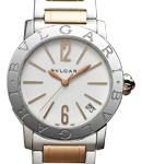 Bvlgari 33mm in Steel on Steel and Rose Gold Bracelet with White Lacquired Dial