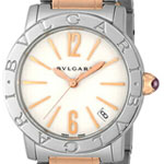Bvlgari 33mm in Steel on Steel and Rose Gold Bracelet with White Lacquired Dial