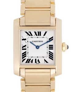 Tank Francaise  in Yellow Gold On Yellow Gold Bracelet with Ivory colored Dial