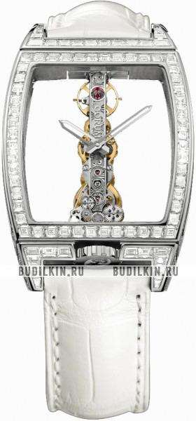 Golden Bridge in White Gold with Diamond Bezel on White Alligator Leather Starp with White Skeleton Dial