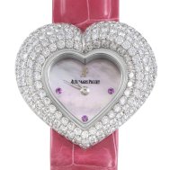 Heart Shaped in White Gold Diamond Bezel on Pink Alligator Leather Strap with Mother of pearl Dial