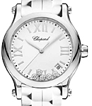 Happy Sport Round Quartz in Steel on White Rubber Strap with White Diamond Dial