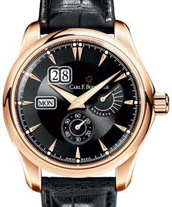 Manero Power Reserve in Rose Gold on Black Leather Strap with Black Dial