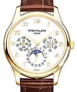 Perpetual Calendar in Yellow Gold On Brown Alligator Leather Strap with Silver Dial